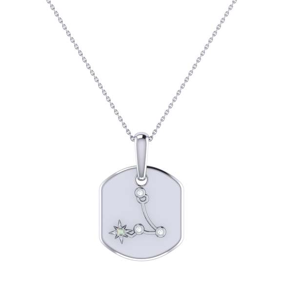 Pisces Two Fish Aquamarine & Diamond Constellation Tag in Sterling Silver